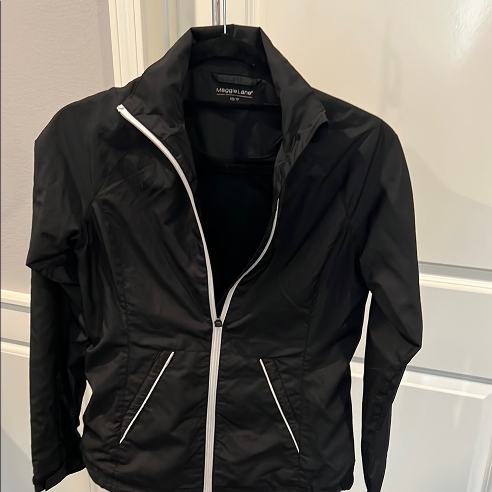 Black Utility Jacket with Stand-Up Collar and Full-Length Zipper